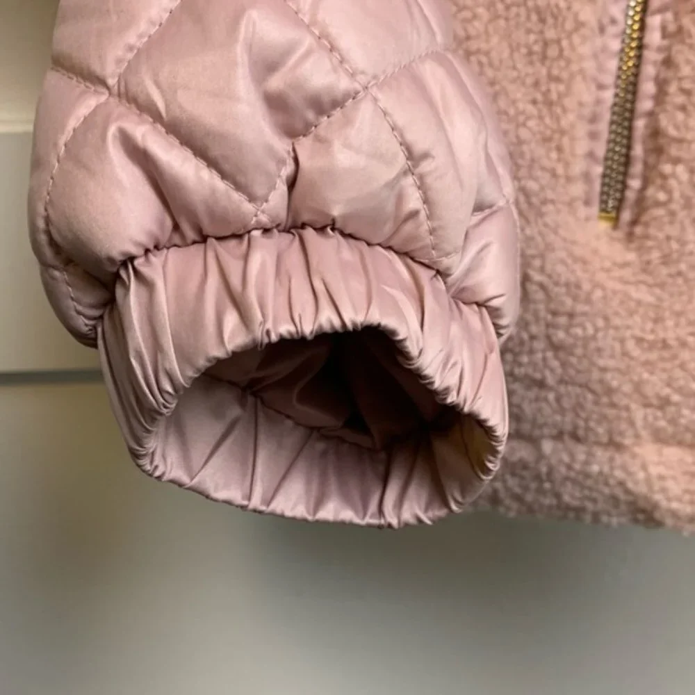 Kate Spade Light Pink Mixed Media Hooded Quilt Coat